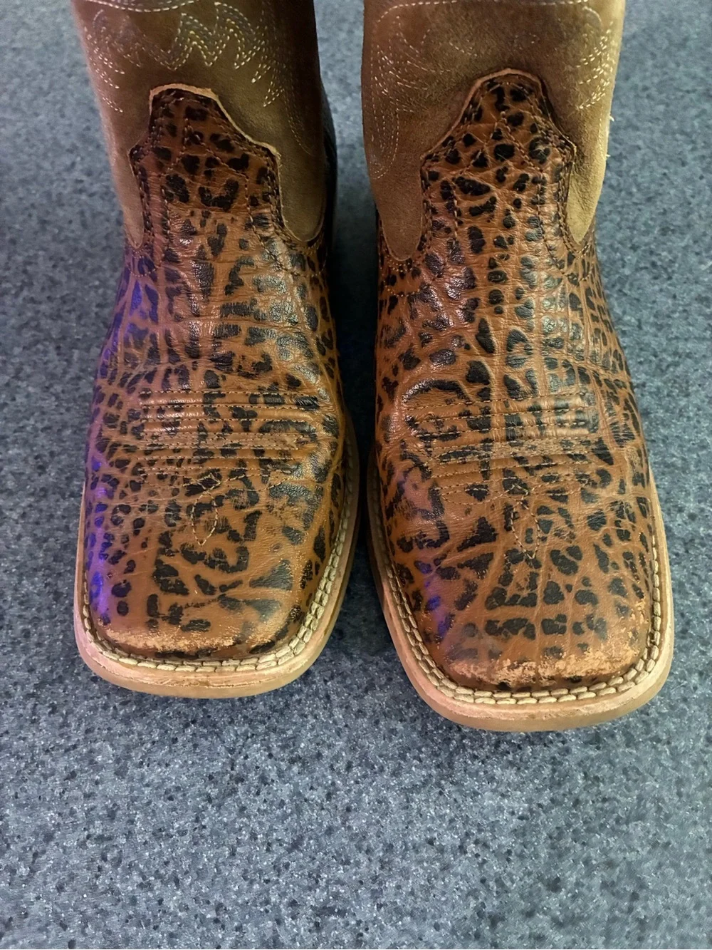 Ariat Brown Leopard Print and Tan Kids Western Boots
